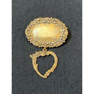 Hanging Heart Pin Brooch with Leaf Motif